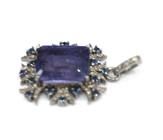 Amethyst sterling silver Diamond Pendant With Blue Sapphire Stone