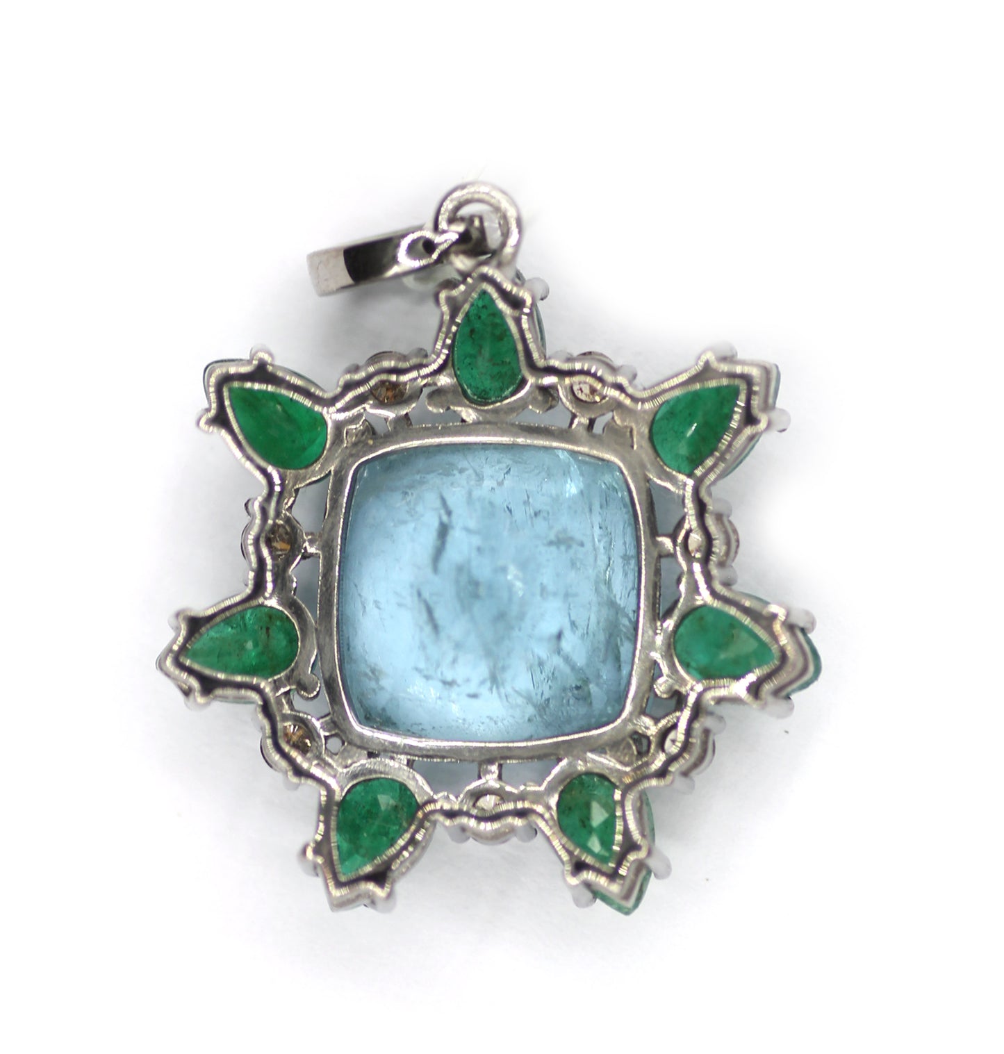Aquamarine sterling silver Diamond pendant With Emerald Stone