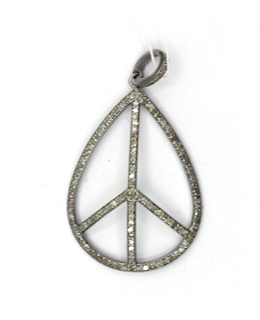 Peace pear Shape Silver Pave Diamond Pendant