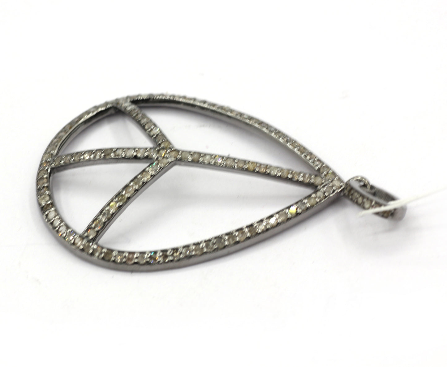 Peace pear Shape Silver Pave Diamond Pendant