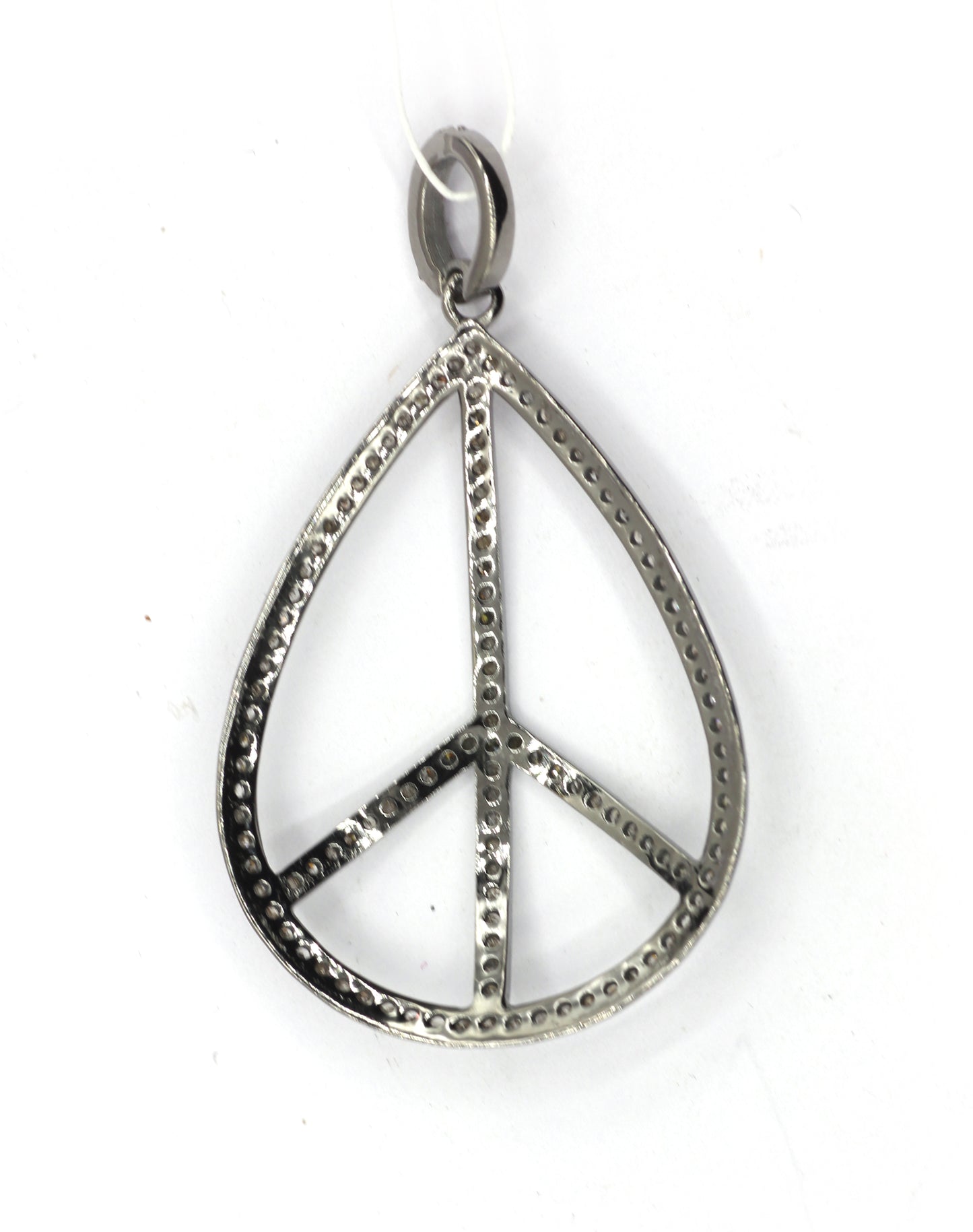 Peace pear Shape Silver Pave Diamond Pendant