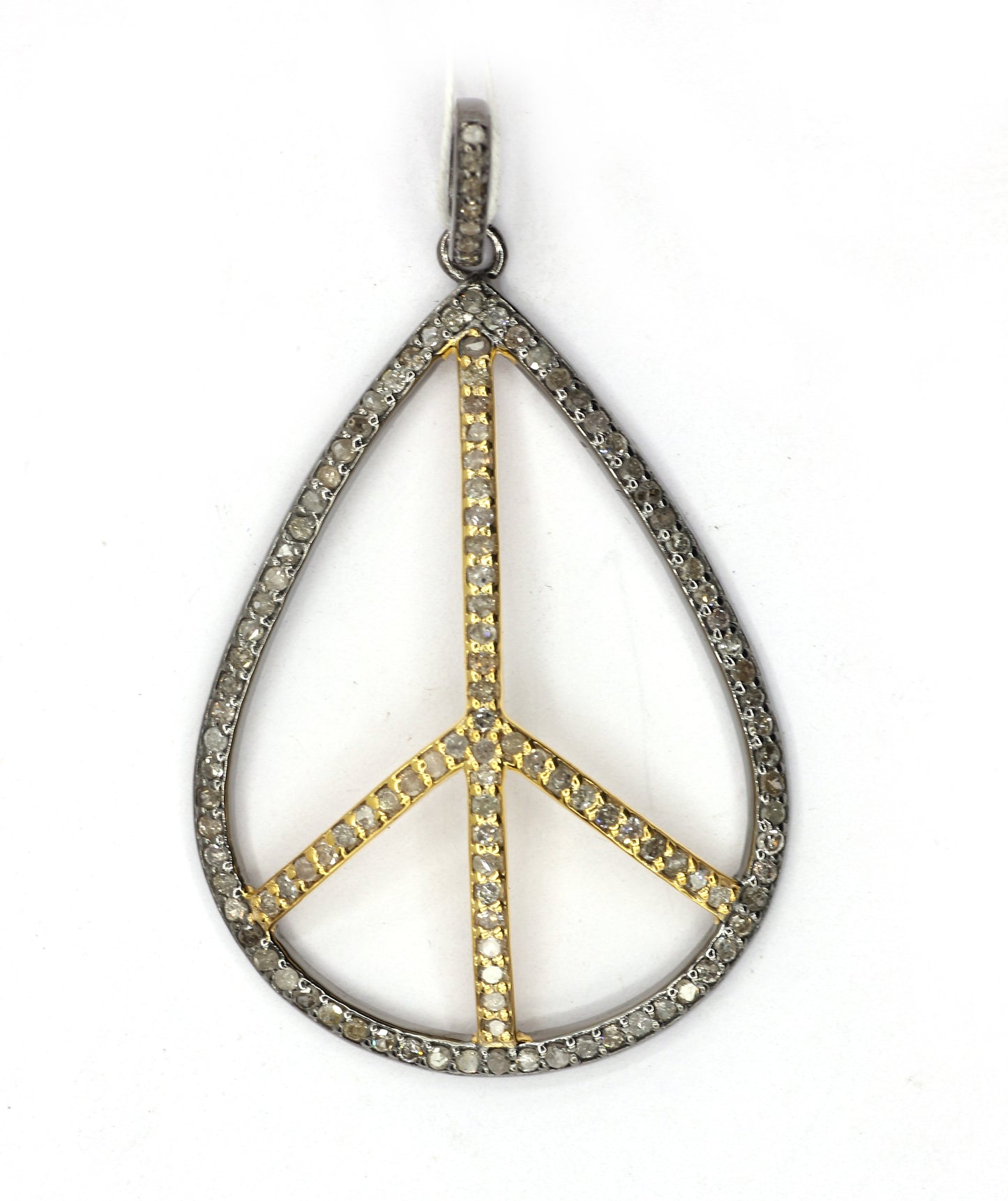 Peace pear Shape Silver Pave Diamond Pendant
