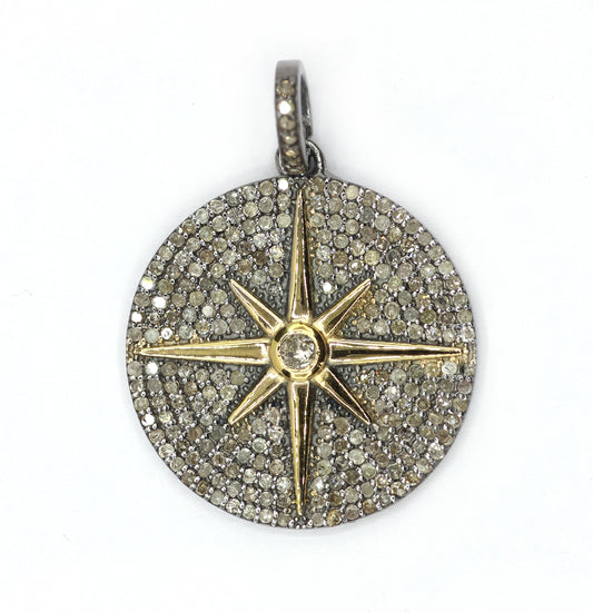 Round Disk on Star Shape Diamond Pendants