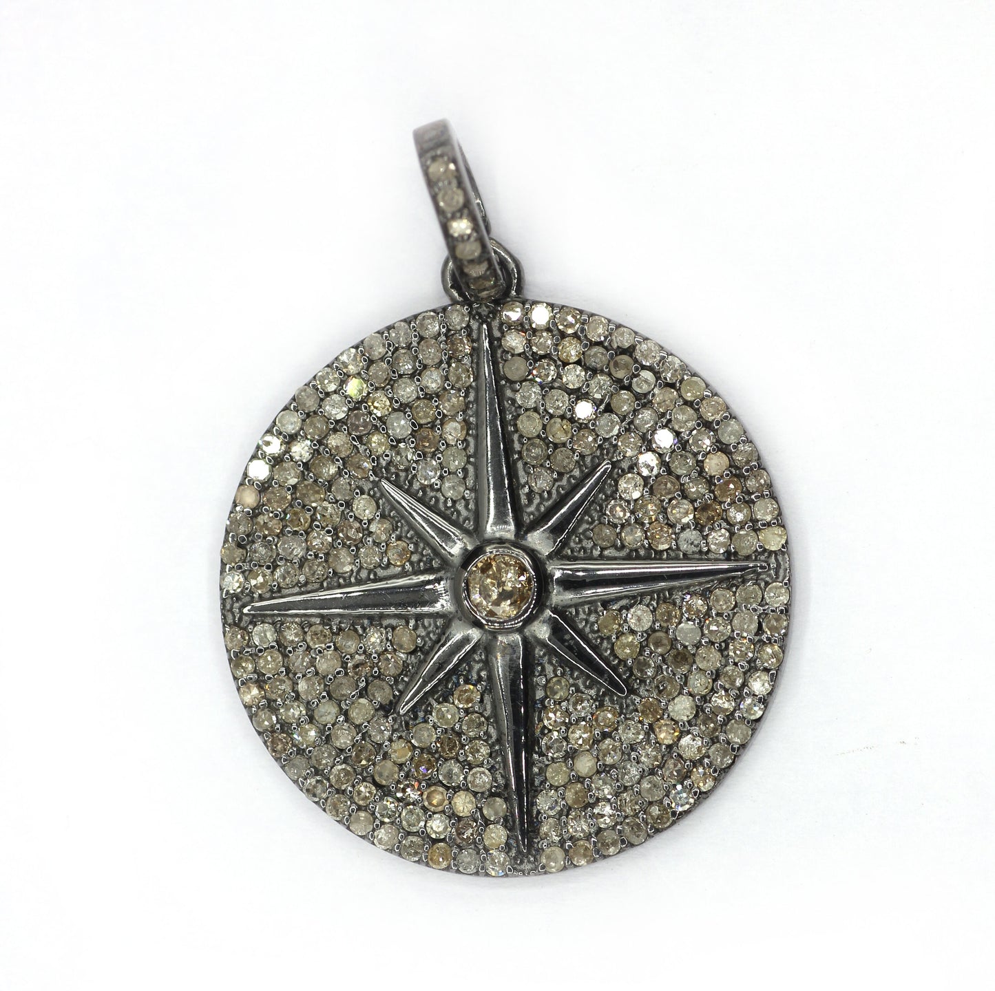 Round Disk on Star Shape Diamond Pendants