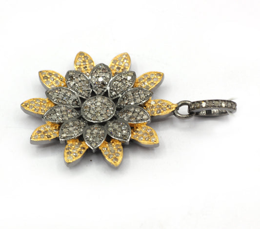 Flower Silver Pave Diamond Pendant