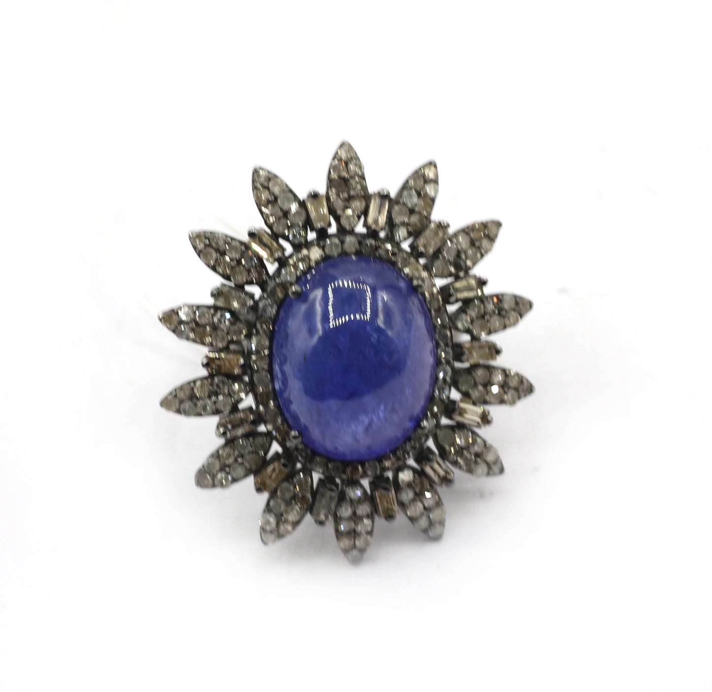 Tanzanite Silver Pave Diamond Ring .925 Oxidized Sterling Silver Diamond Ring