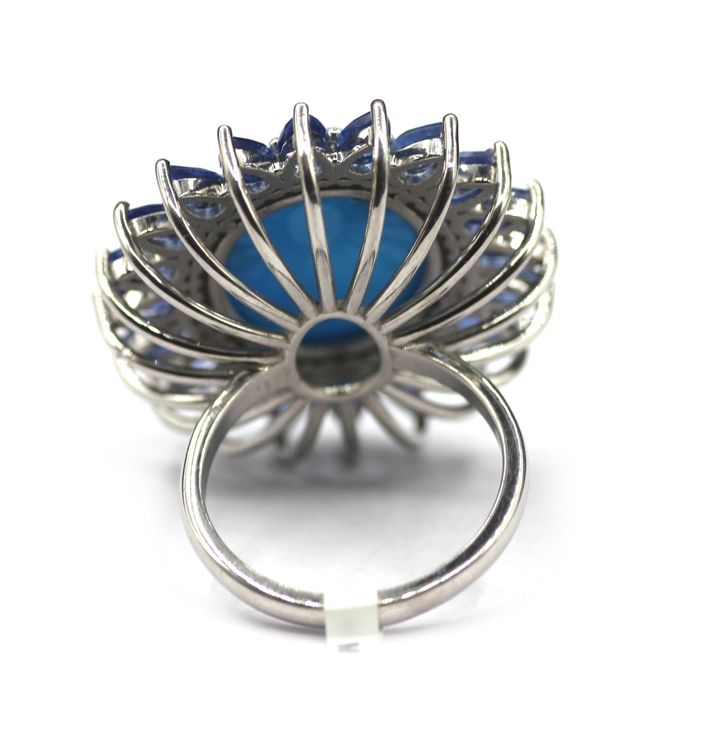 Turquoise Kyanite Silver Pave Diamond Ring .925 Oxidized Sterling Silver Diamond Ring