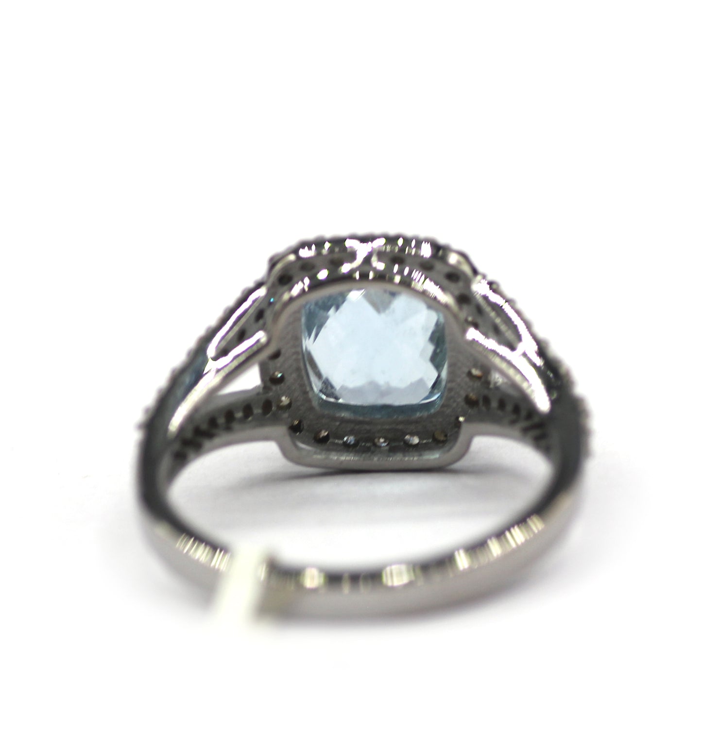 Aquamarine Stone Silver Diamond Ring