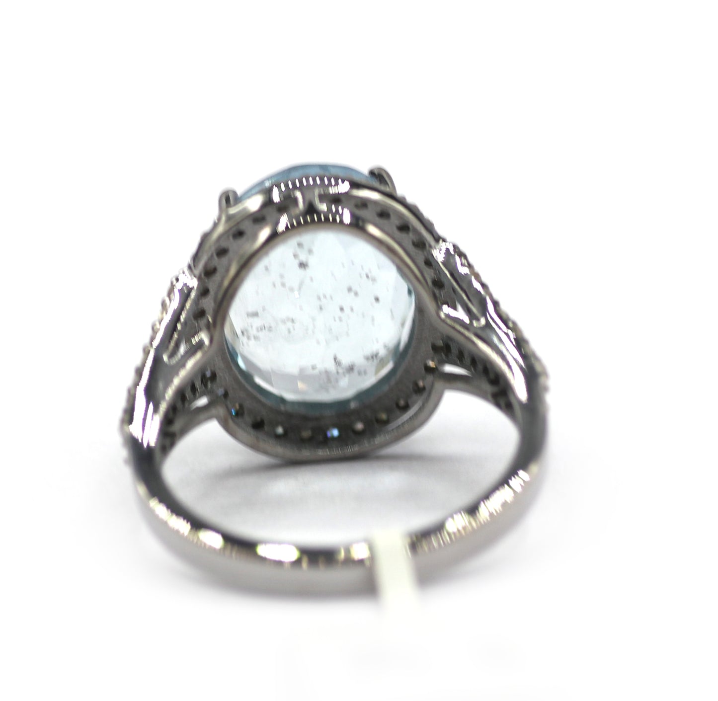 Aquamarine Stone Silver Diamond Ring