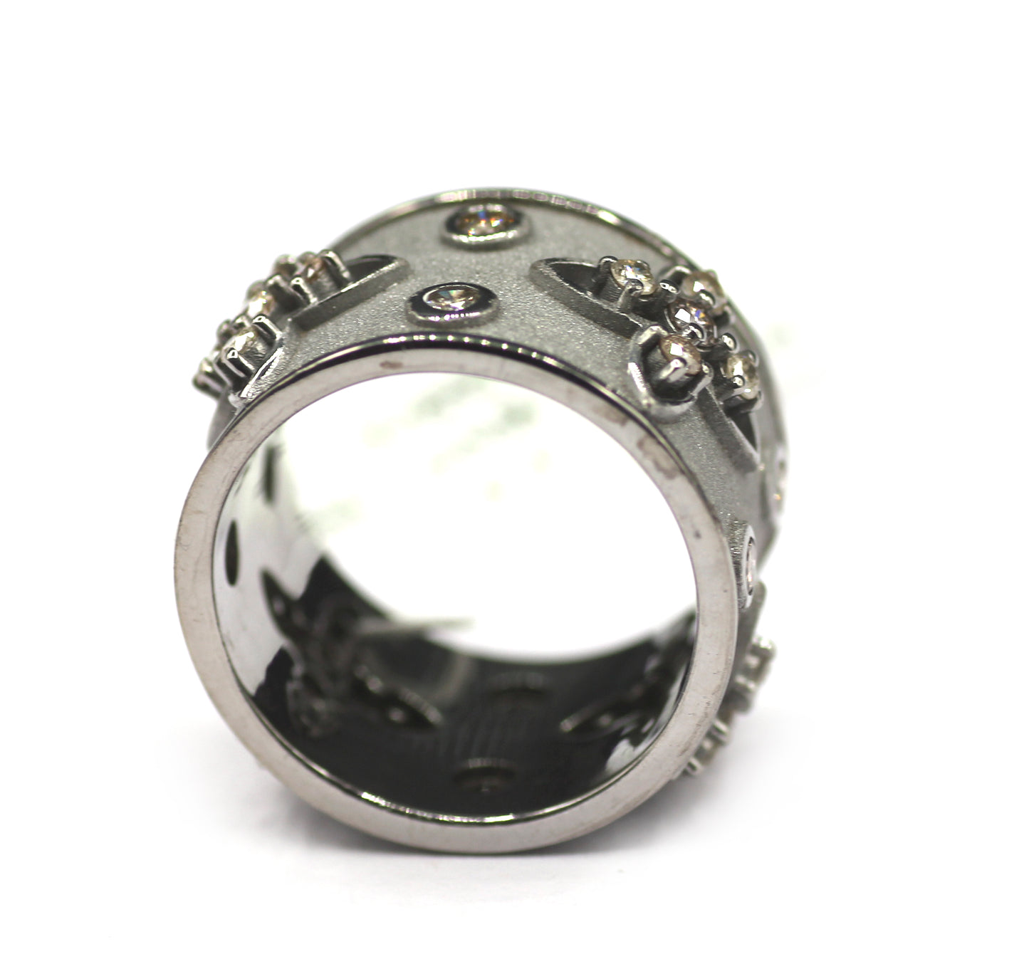 Cigar Band Silver Diamond Ring