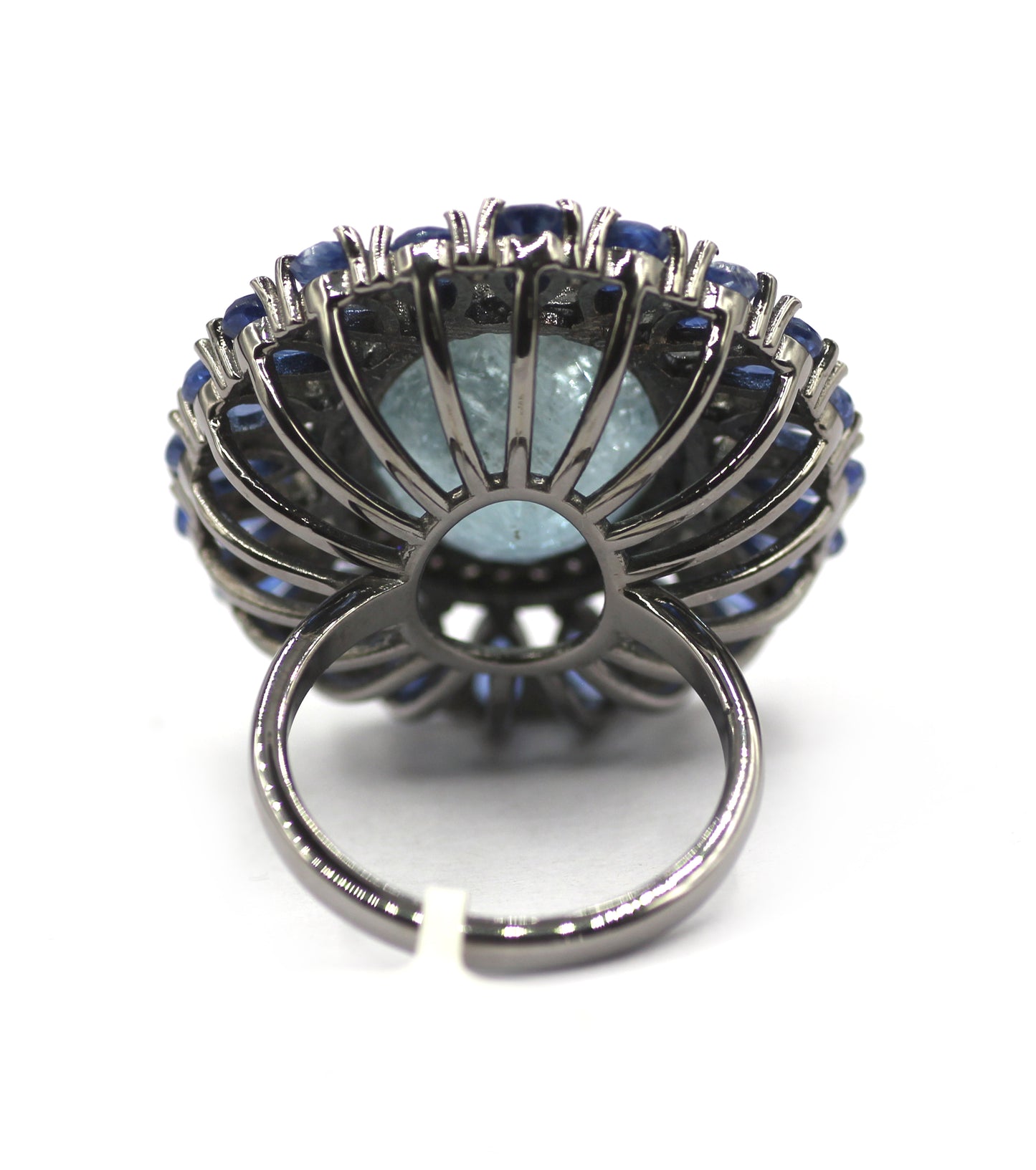 Aquamarine Stone Silver Diamond Ring With Kyanite Stone