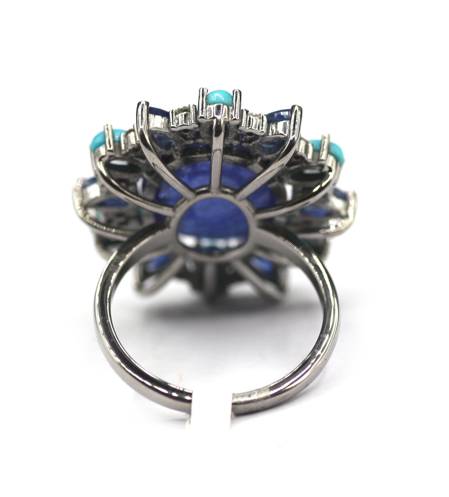 Tanzanite Stone Silver Diamond Ring Turquoise Stone