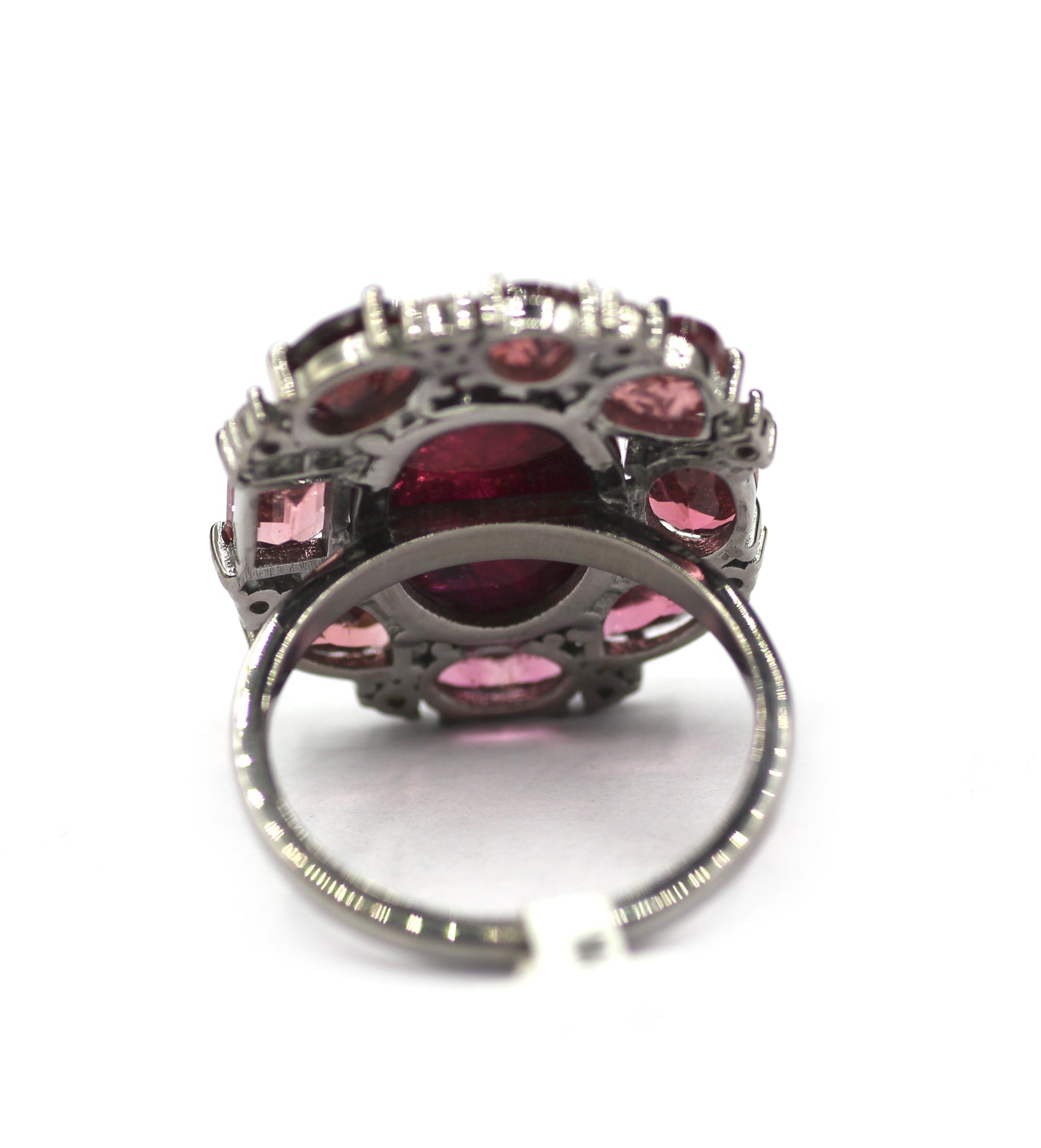 Pink Tourmaline Silver Diamond Ring