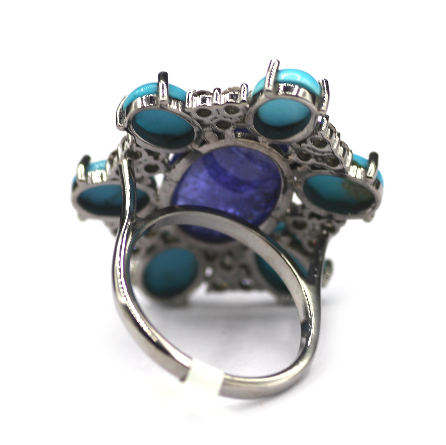 Tanzanite Silver Diamond Ring With Turquoise Stone