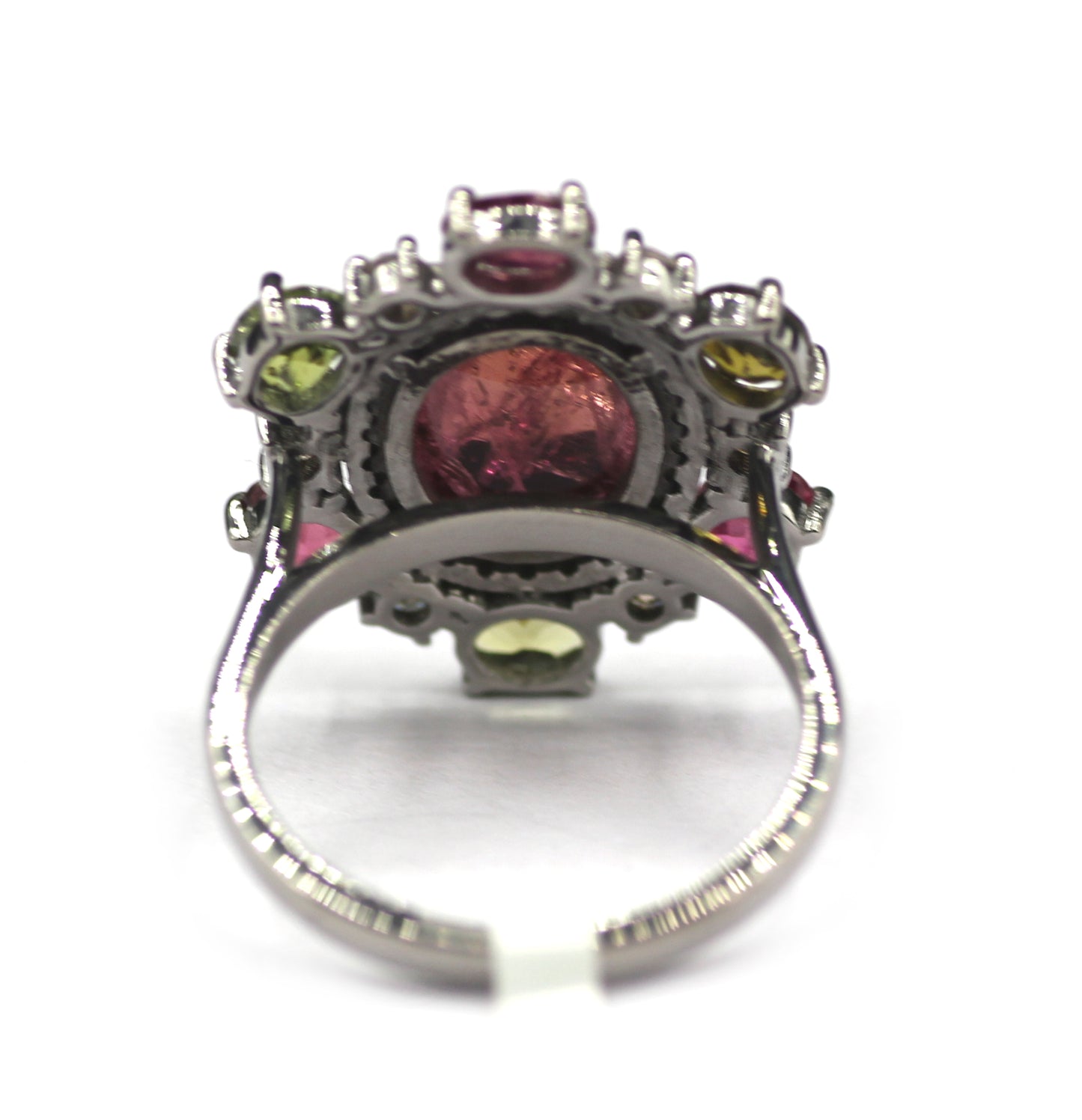 Tourmaline Stone Silver Diamond Ring