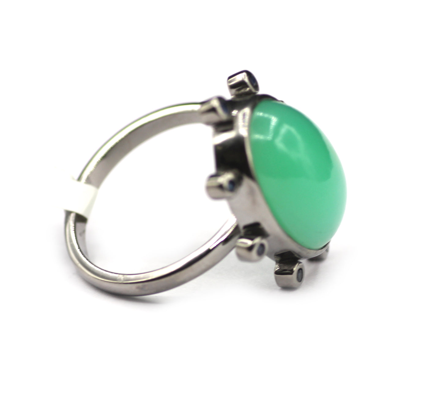 Chrysoprase Silver Blue Sapphire Stone Ring .925 Oxidized Sterling Silver Blue Sapphire Ring