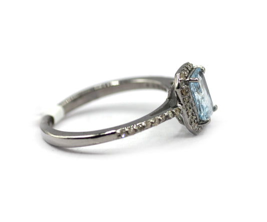 Aquamarine Silver Diamond Ring