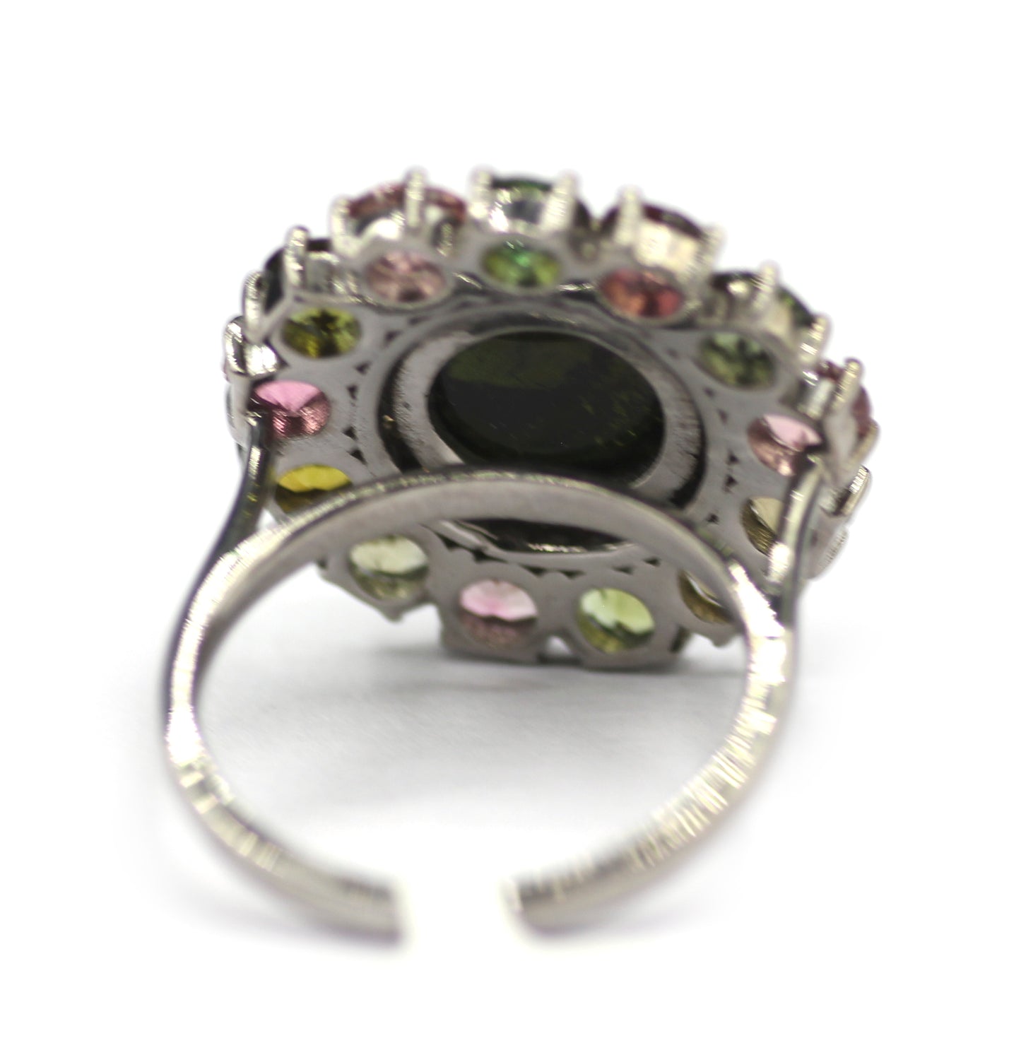 Tourmaline Silver Diamond Ring