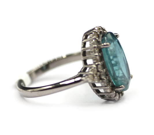 Green Kyanite Silver Diamond Ring