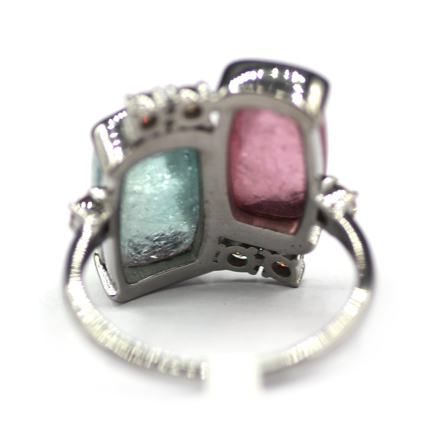 Tourmaline Silver Diamond Ring