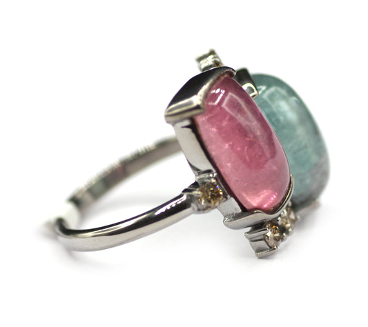 Tourmaline Silver Diamond Ring