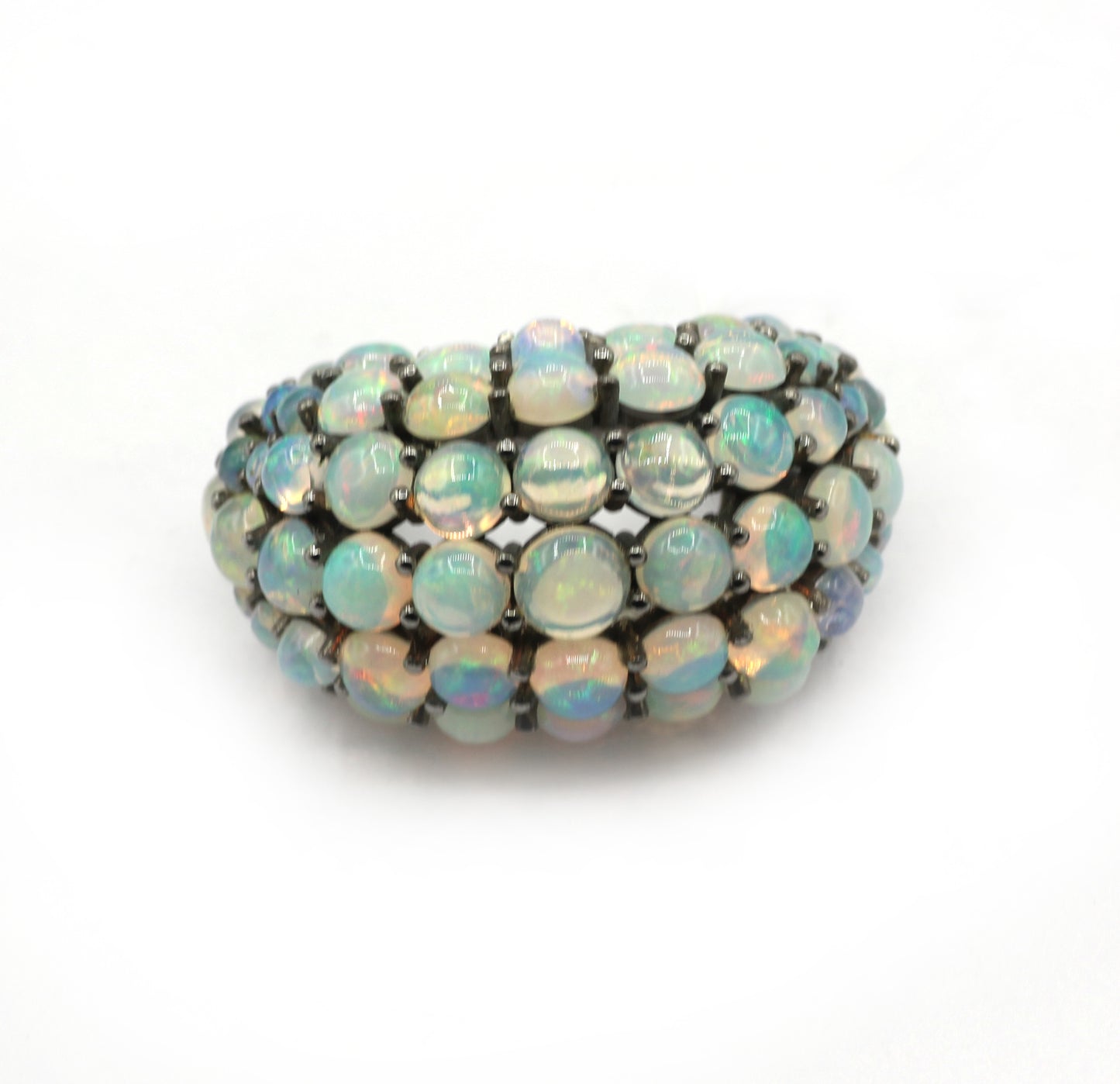 Opal Silver Pave Ring .925 Oxidized Sterling Silver Opal Ring