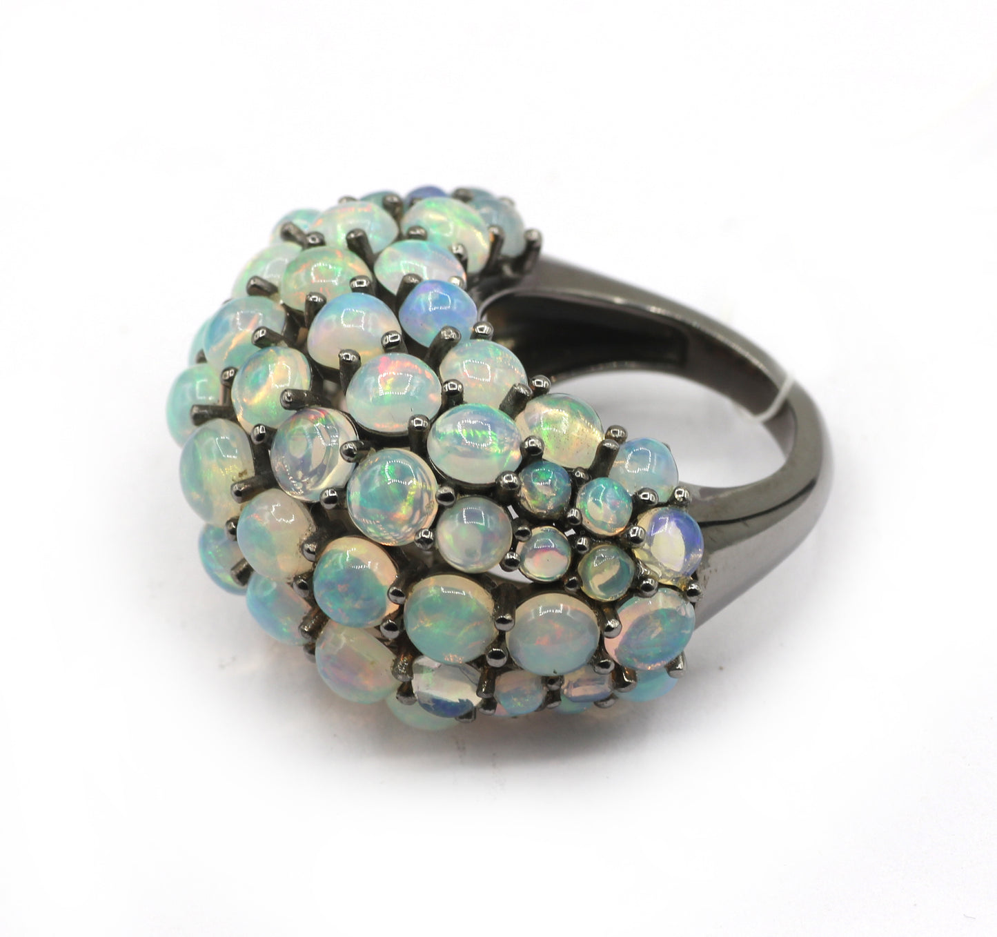 Opal Silver Pave Ring .925 Oxidized Sterling Silver Opal Ring