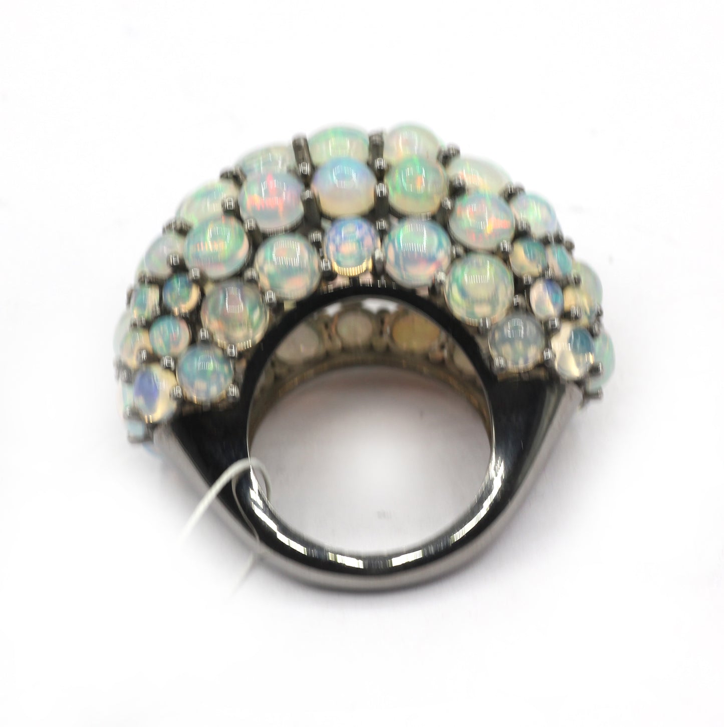 Opal Silver Pave Ring .925 Oxidized Sterling Silver Opal Ring