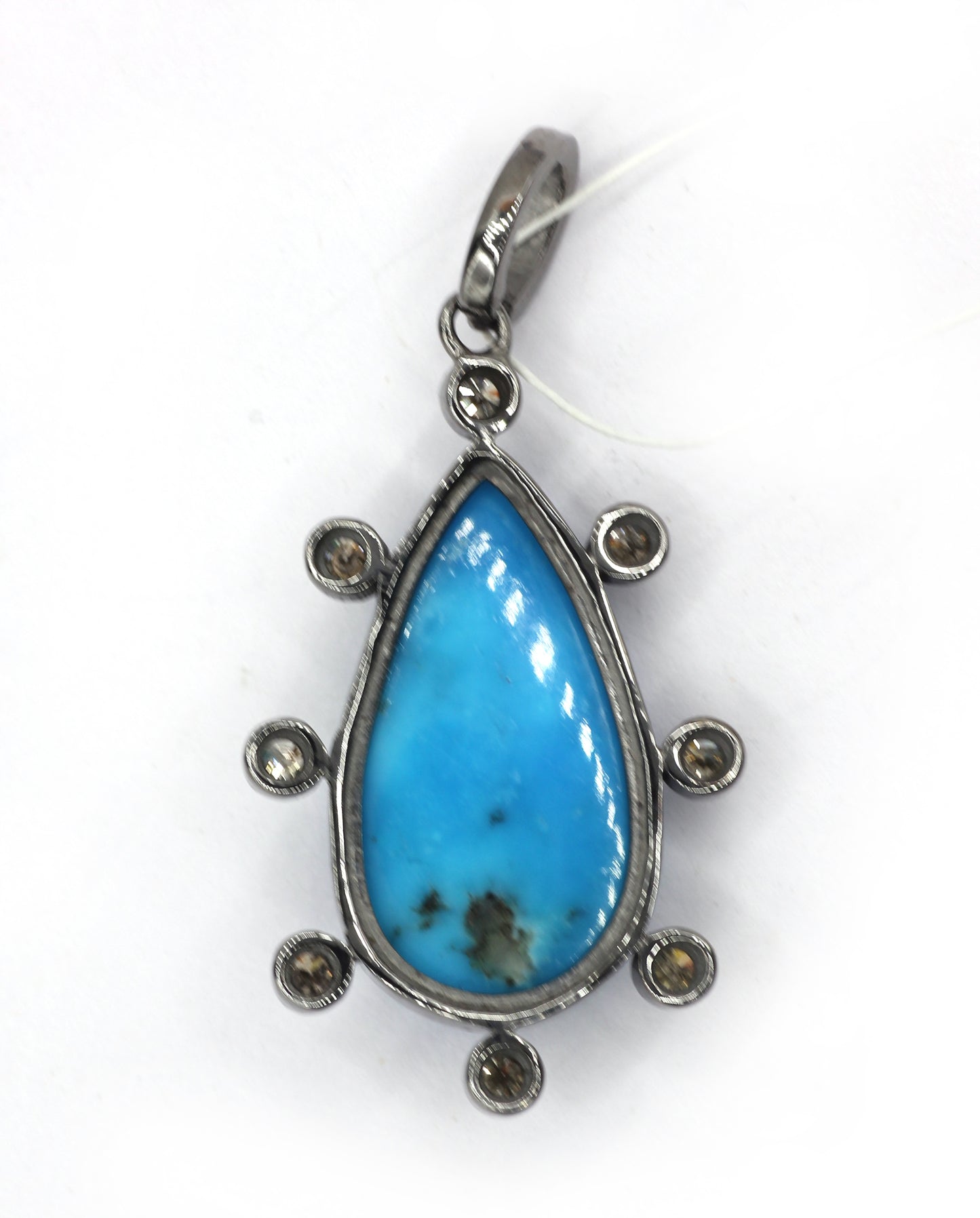 Silver Pave Diamond Pendant With Turquoise Stone
