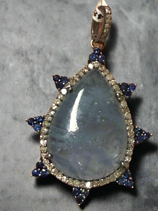 Drop Moon Stone Diamond Pendant