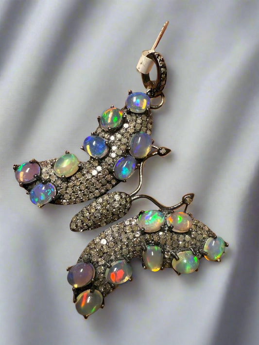 Butterfly Opal Sapphire Diamond Pendant