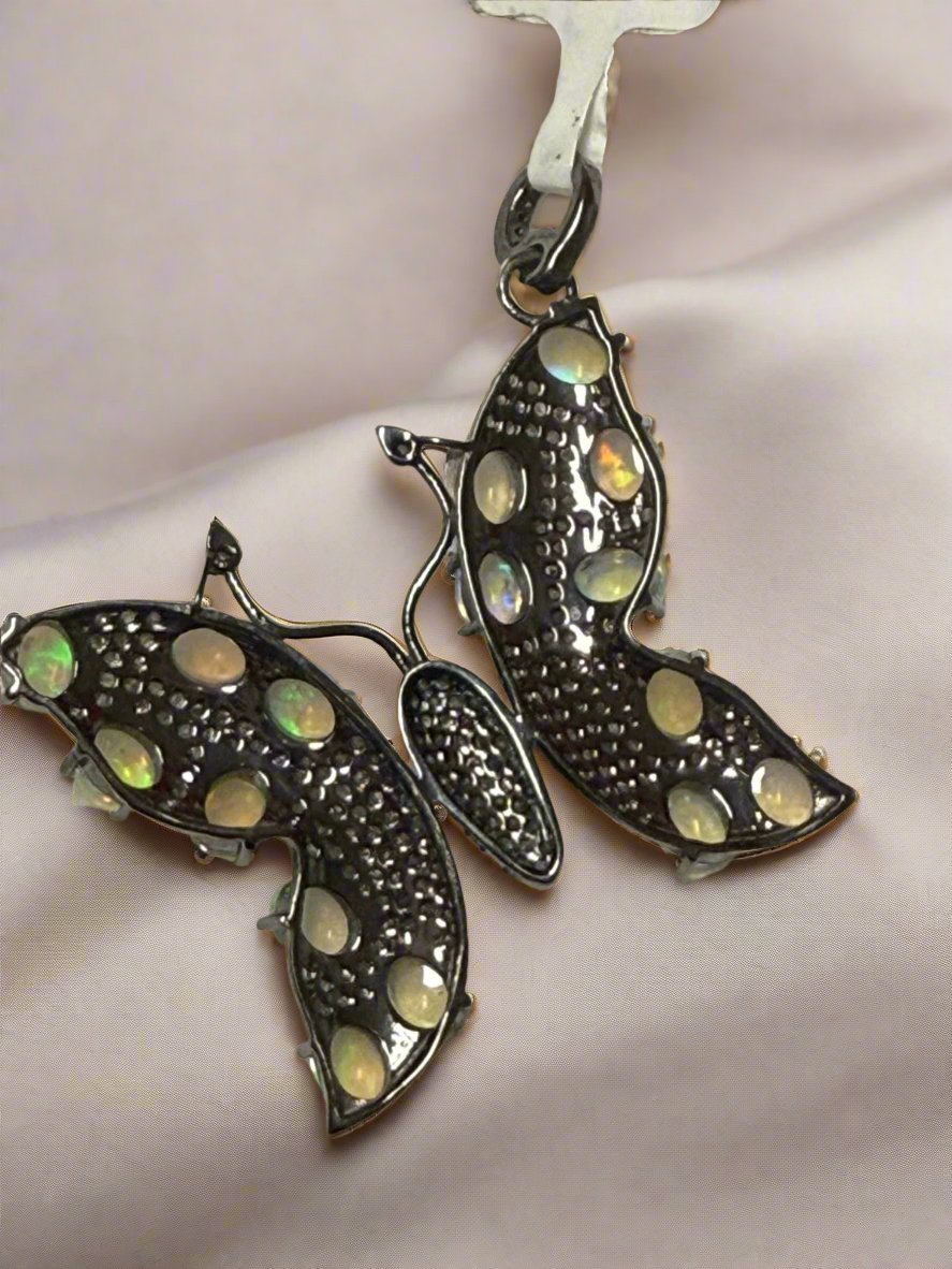 Butterfly Opal Sapphire Diamond Pendant