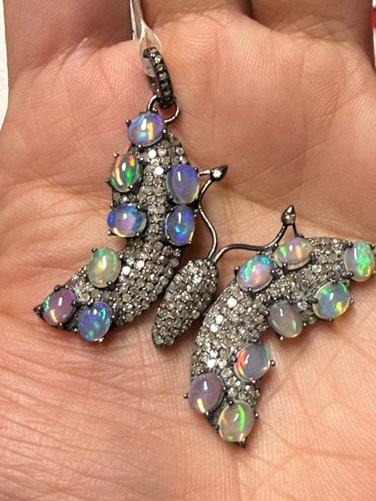 Butterfly Opal Diamond Pendant
