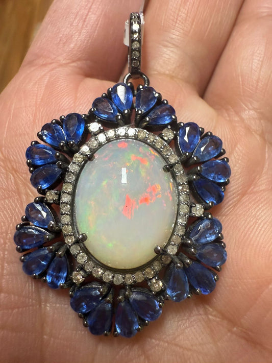 Opal Tanzanite Diamond Pendant