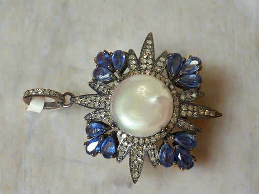 Pearl Tanzanite Diamond Pendant 2