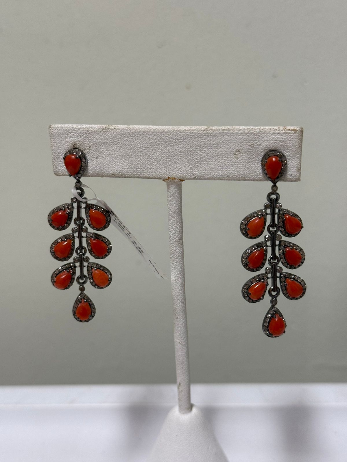 Leaf Dangling Coral Diamond Earings