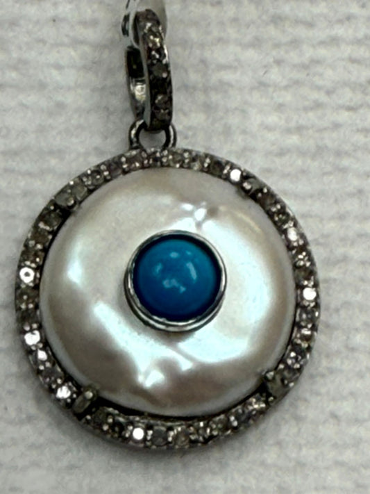 Pearl Circle Turquoise Diamond Pendant