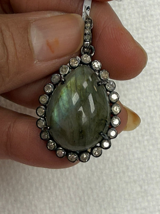 Labrodrite Drop Diamond Pendant