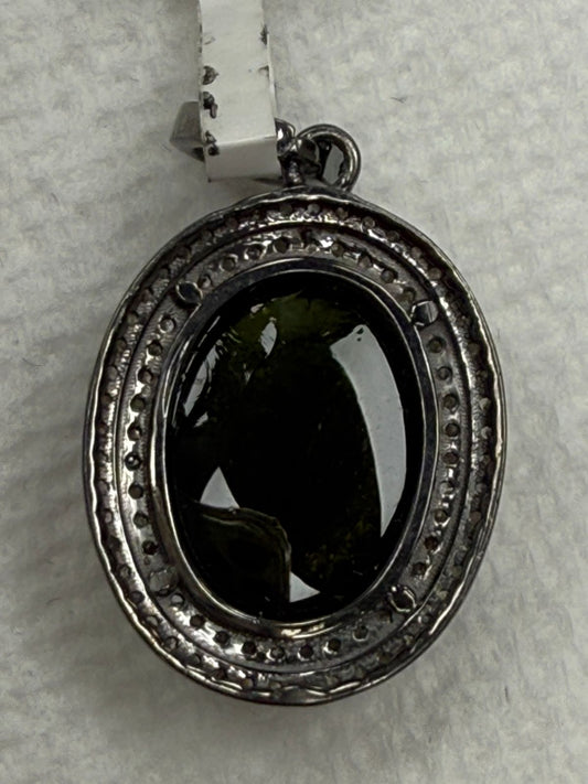 Tourmaline Stone Pave Diamond Pendant