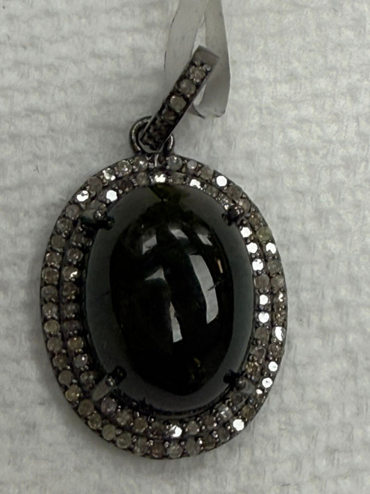 Tourmaline Stone Pave Diamond Pendant
