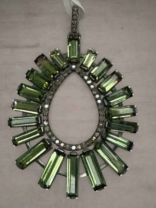 Drop Green Tourmalilne Diamond Pendant
