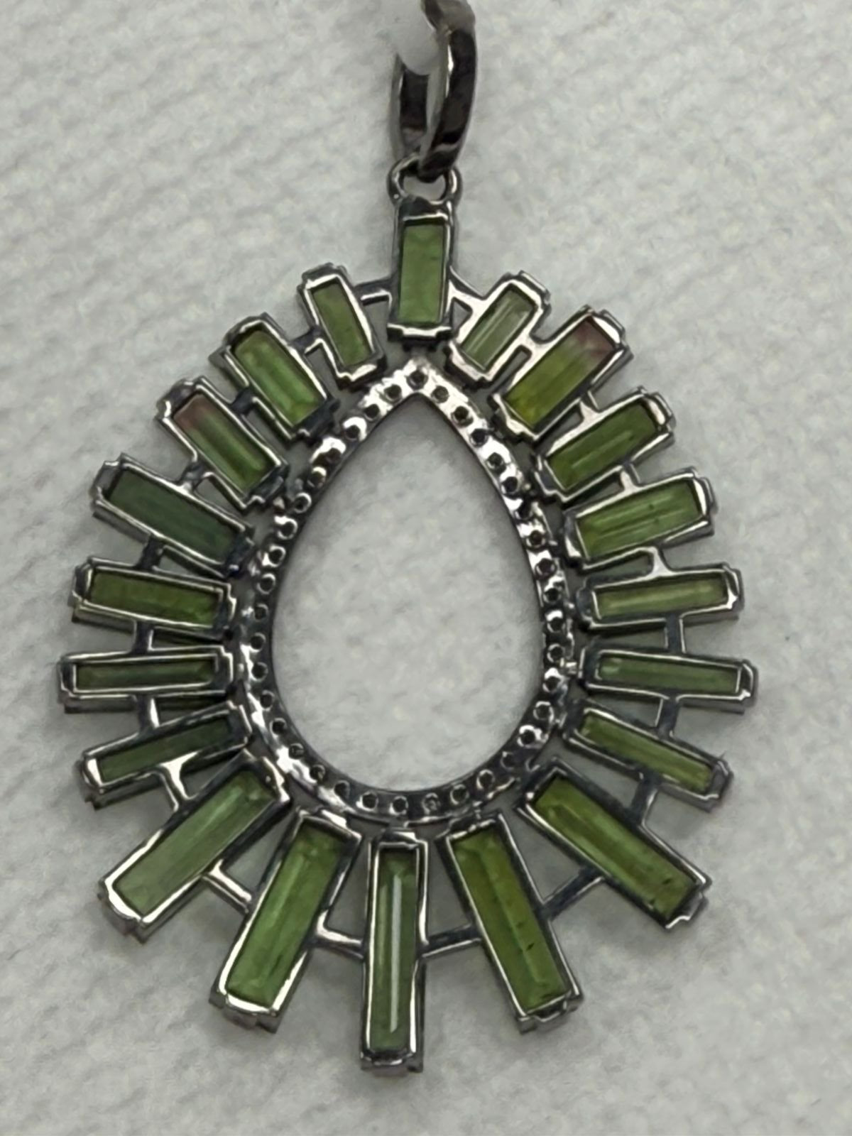 Drop Green Tourmalilne Diamond Pendant