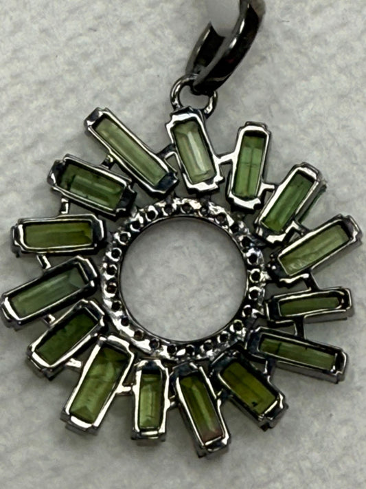 Circle Green Tourmalilne Diamond Pendant