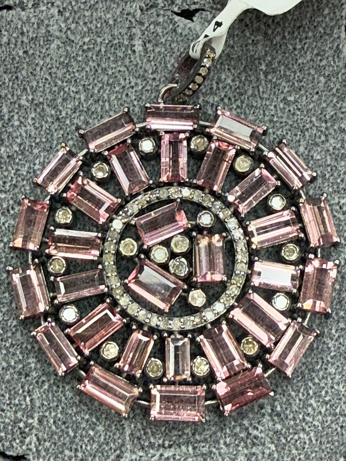 Big Circle Pinnk Tourmalilne Diamond Pendant