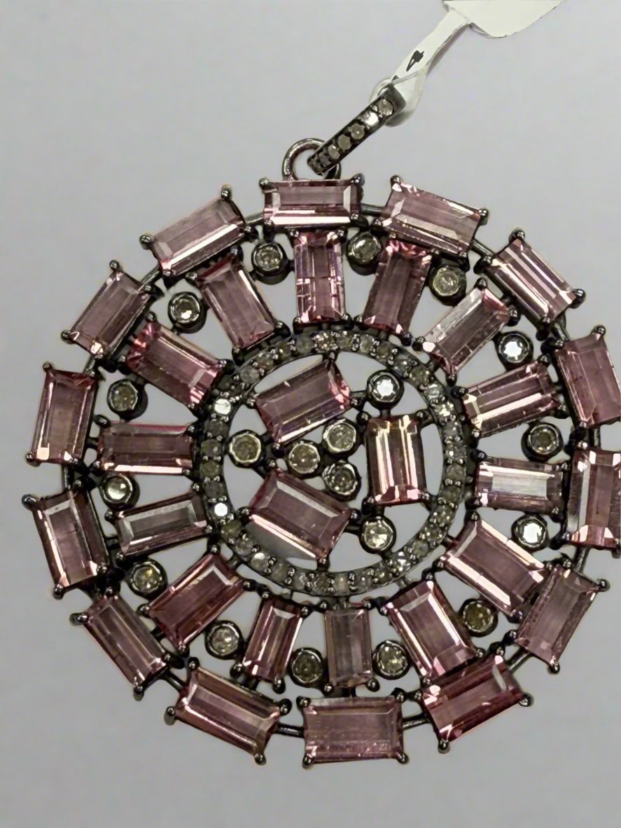 Big Circle Pinnk Tourmalilne Diamond Pendant