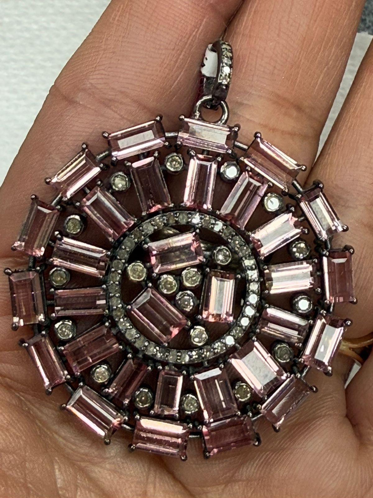 Big Circle Pinnk Tourmalilne Diamond Pendant