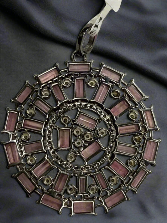 Big Circle Pinnk Tourmalilne Diamond Pendant