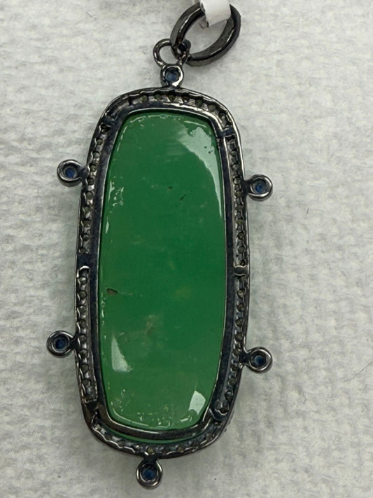 Rectangle Chrysophase Diamond Pendant