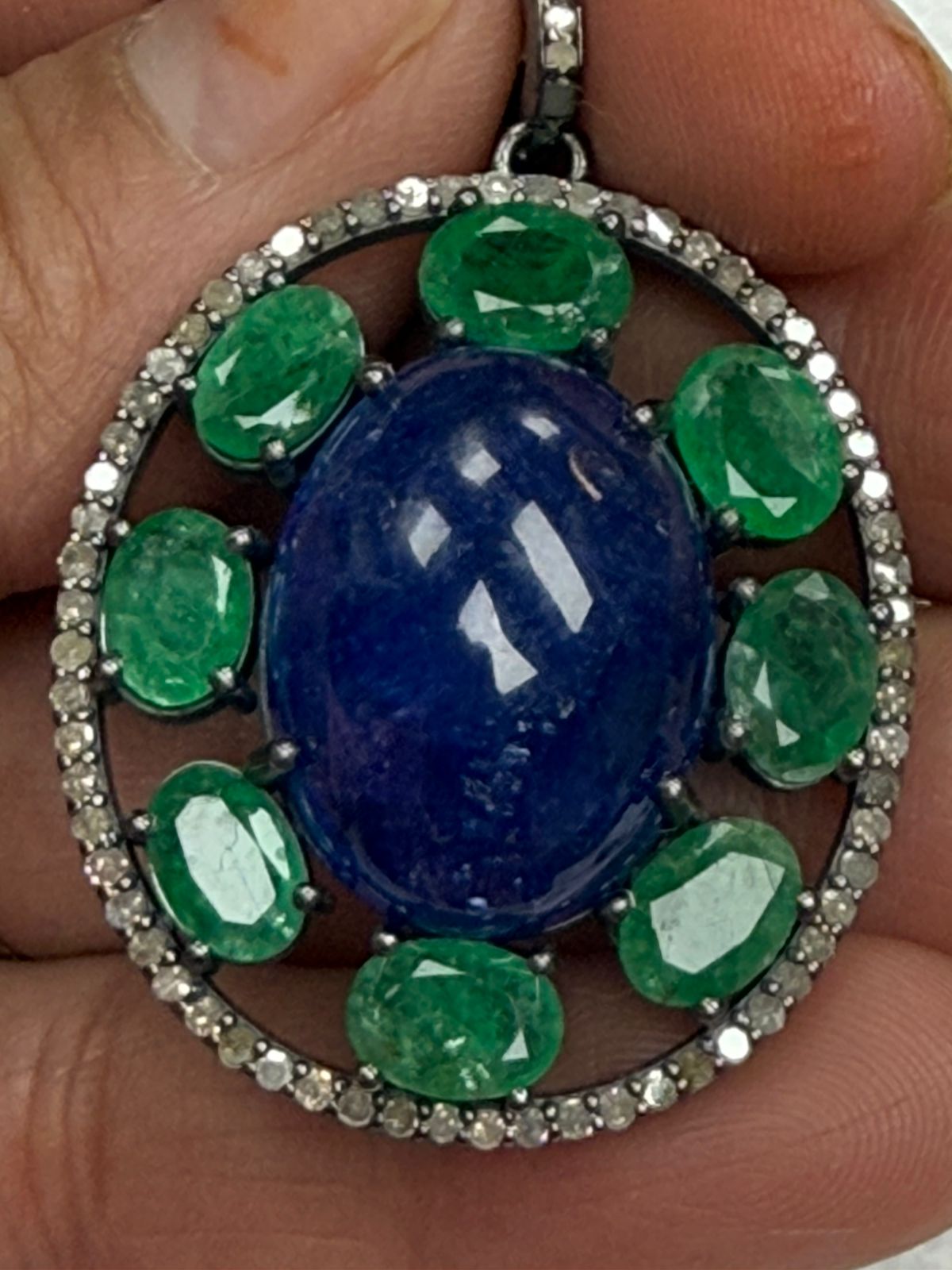Tanzanite Emerald Diamond Pendant