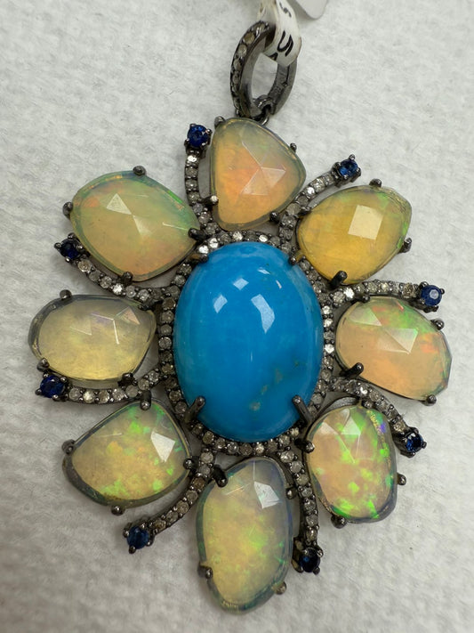 Opal Turquoise Diamond Pendant